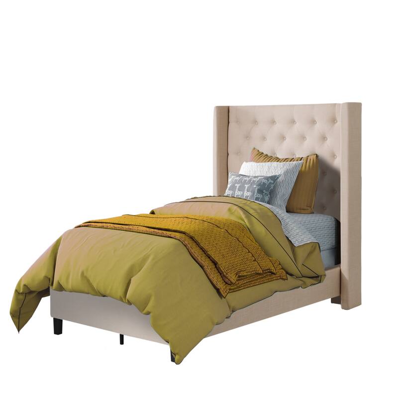 CorLiving Fairfield Tufted Fabric Bed with Wings, Twin/Single