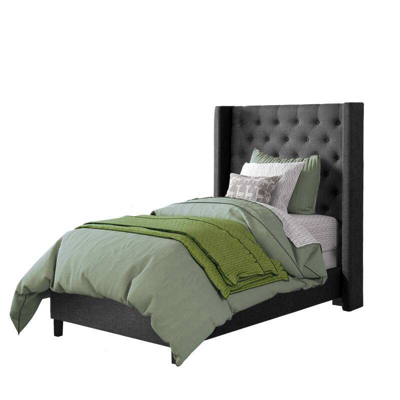 CorLiving Fairfield Tufted Fabric Bed with Wings, Twin/Single
