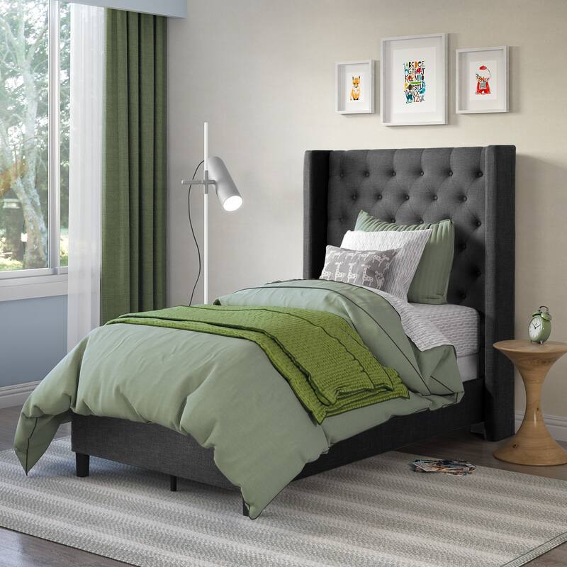 CorLiving Fairfield Tufted Fabric Bed with Wings, Twin/Single