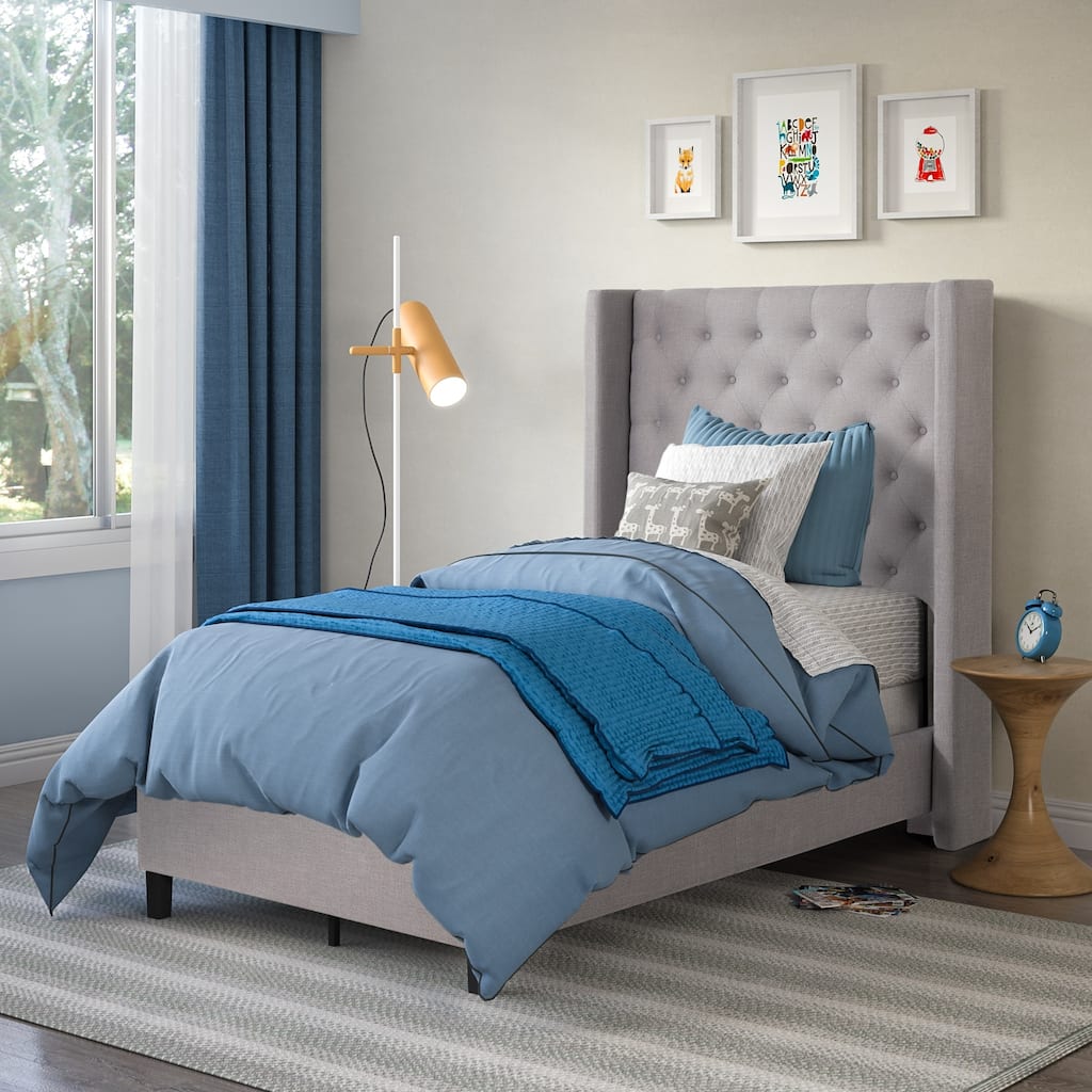 CorLiving Fairfield Tufted Fabric Bed with Wings, Twin/Single