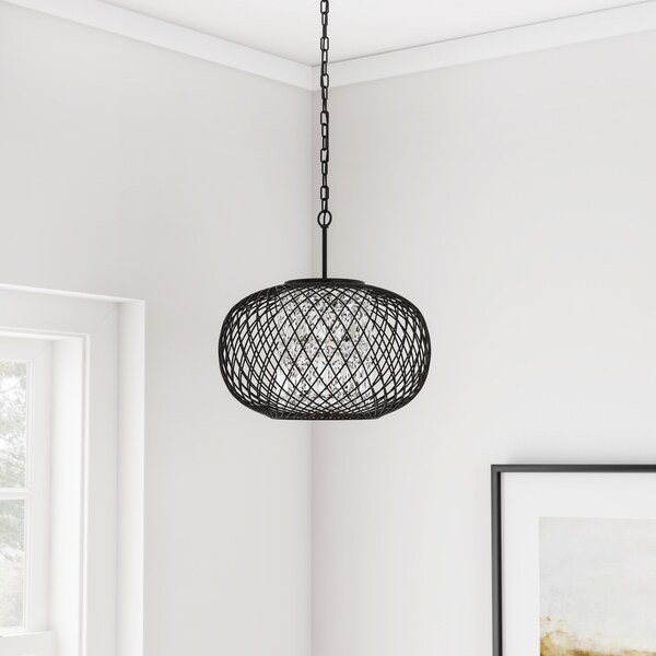 Porch & Den Cherrywood Hemlock Black Ironwork Crystal Pendant Chandelier