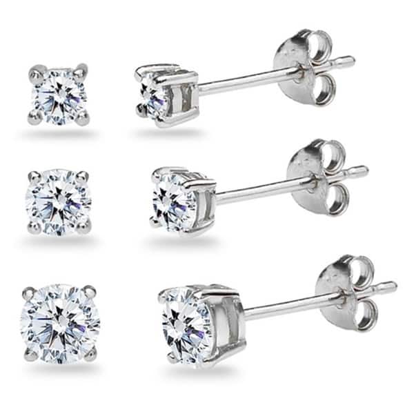 Shop Icz Stonez Sterling Silver 3 Pair Set Round Stud Earrings