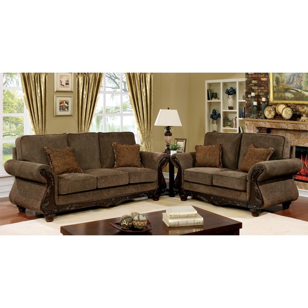 Telemen Traditional Brown 2 Piece Upholstered Sofa Set By Foa Telemen Traditional Brown 2 Piece Upholstered Sofa Set By Foa