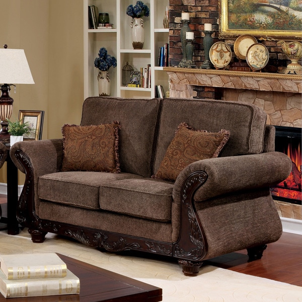 Furniture Of America Telemen Brown Fabric Upholstered Furniture Of America Telemen Brown Fabric Upholstered Traditional Loveseat