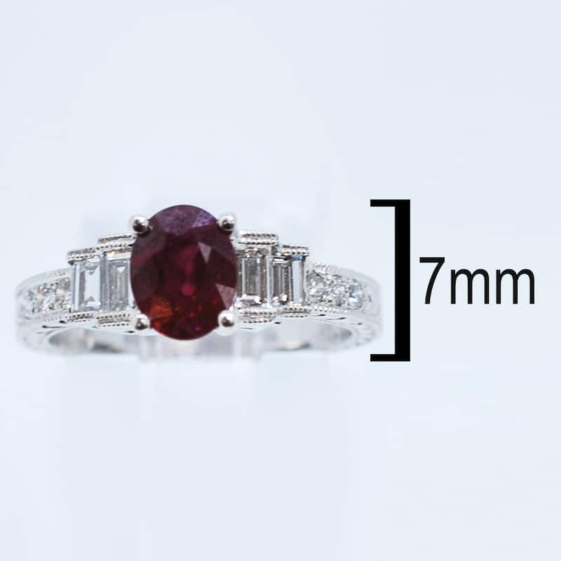 Kabella 18k White Gold Ruby and Baguette Diamond Gemstone Engagement Ring - Red