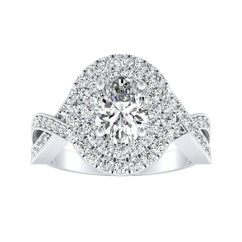 Vintage Oval-cut 1 1/6ctw Double Halo Diamond Engagement Ring 18k Gold by Auriya