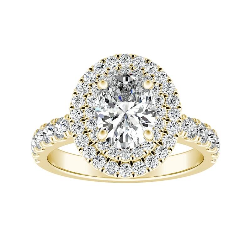 Classic Oval Shape 1 1/2ctw Double Halo Diamond Engagement Ring 18k Gold by Auriya