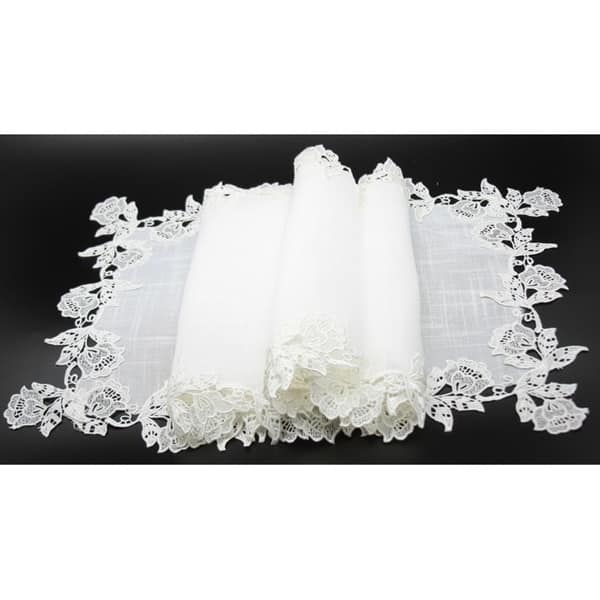 slide 1 of 1, English Rose Lace Trim Table Runner, 16 by 72-Inch, White