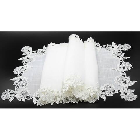English Rose Lace Trim Table Runner, 16 by 72-Inch, White