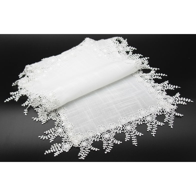Floral Garden Lace Trim Table Runner, 16 by 36-Inch, White