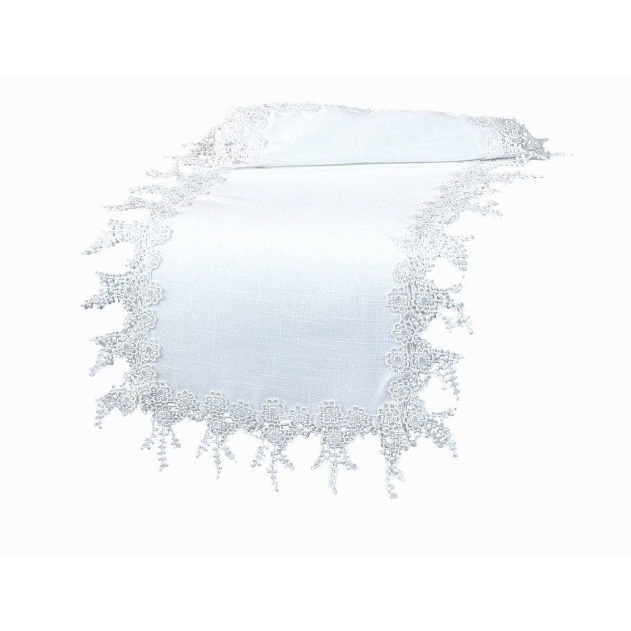 Floral Garden Lace Trim Table Runner, 16 by 36-Inch, White