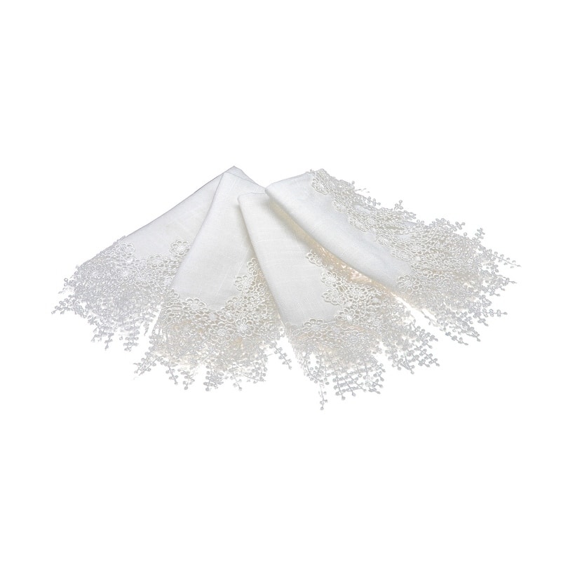 Floral Garden Lace Trim, 20 by 20-Inch, Set of 4, White
