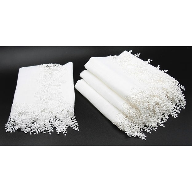 Floral Garden Lace Trim, 20 by 20-Inch, Set of 4, White