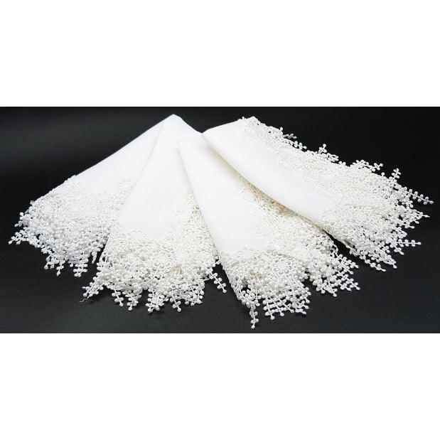 Floral Garden Lace Trim, 20 by 20-Inch, Set of 4, White