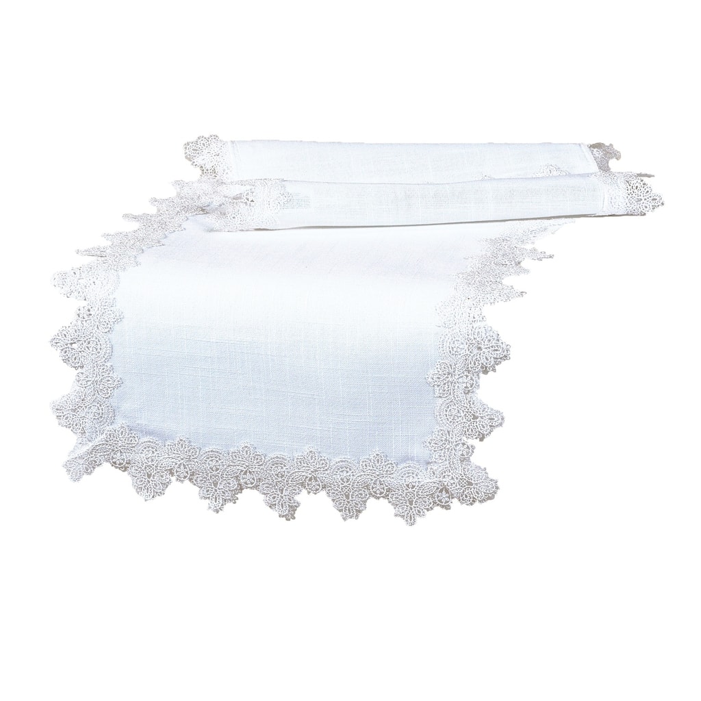 Victorian Lace Trim Table Runner, 16 by 72-Inch, White