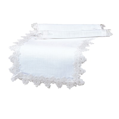 Victorian Lace Trim Table Runner, 16 by 72-Inch, White