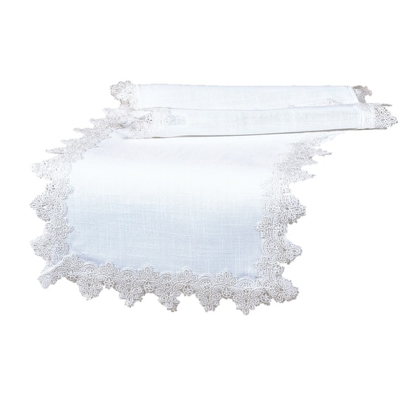 16 in. x 36 in. Garden Trellece Lace Trim Table Runner, White 16 in. x 36 in. Garden Trellece Lace Trim Table Runner, White