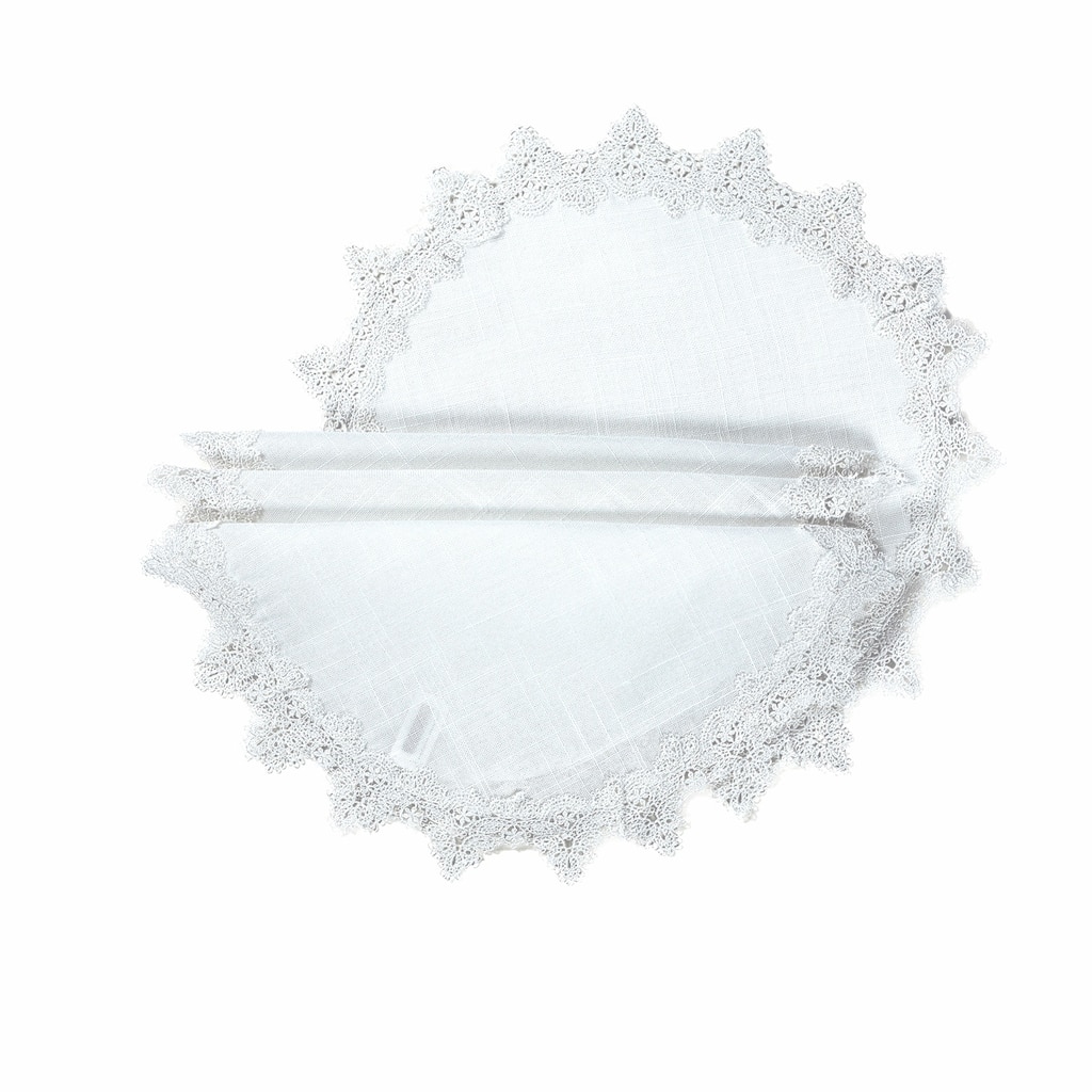 Victorian Lace Trim Round Placemats, 16-Inch, Set of 4, White