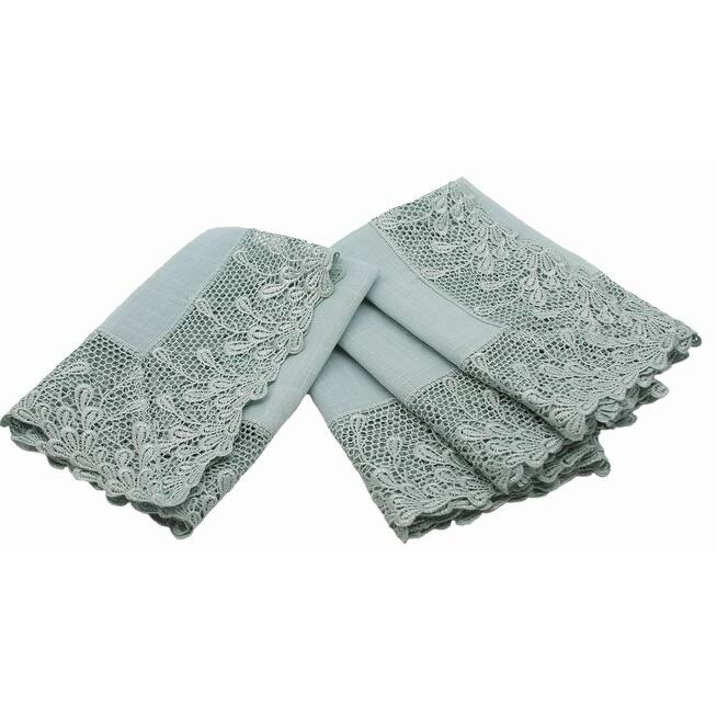 Garden Trellece Lace Trim Napkins, 20 by 20-Inch, Set of 4, Reflecting Pond Blue