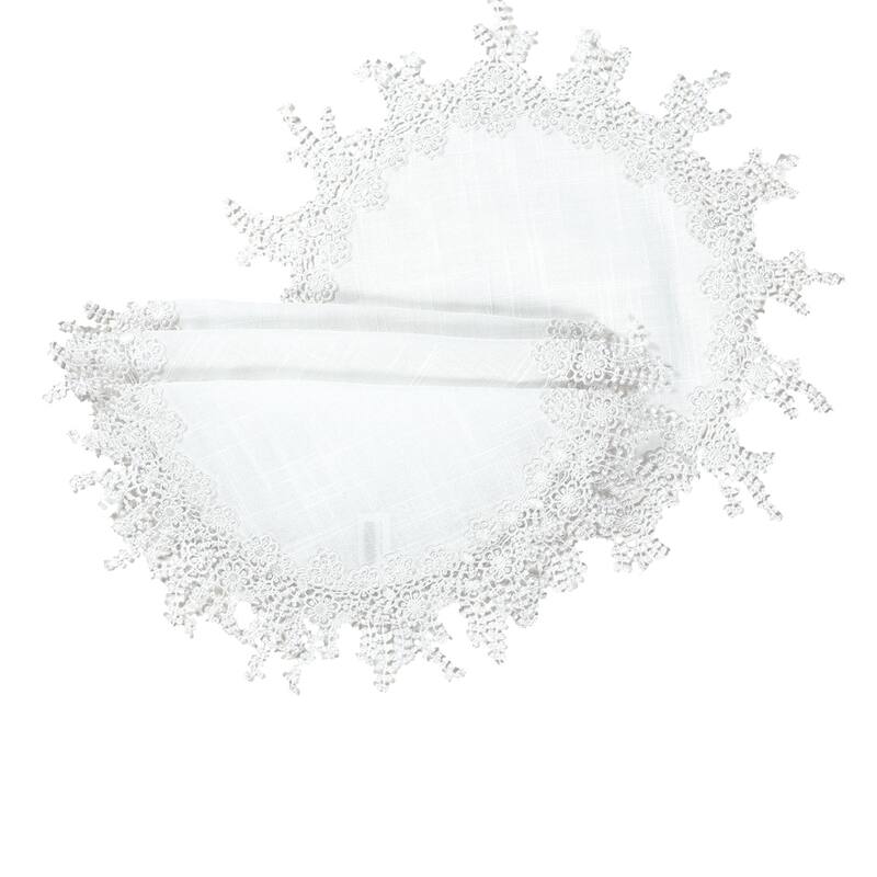 Floral Garden Lace Trim Round Placemats, 16-Inch, Set of 4, White