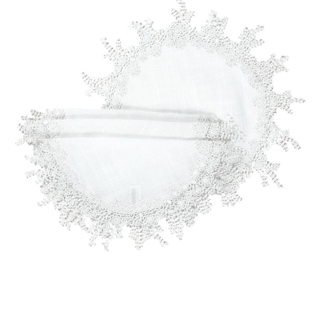 Floral Garden Lace Trim Round Placemats, 16-Inch, Set of 4, White