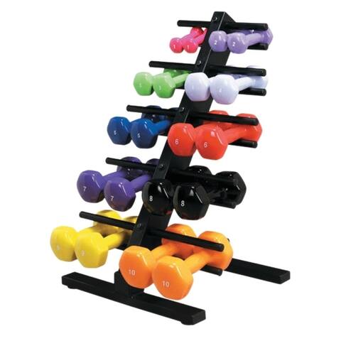 CanDo® Vinyl Coated Dumbbell - 10-Piece Set with Floor Rack - 2 each 1, 2, 3, 4, 5