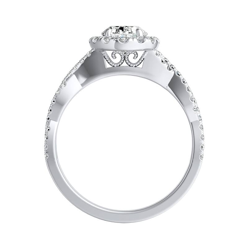 Twisted Oval-cut 1 1/3ctw 18k Gold Halo Diamond Engagement Ring by Auriya