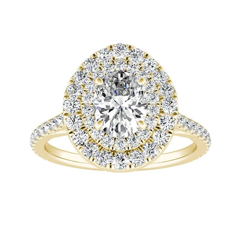Oval Shape 1 1/2cttw Double Halo Diamond Engagement Ring 18k Gold by Auriya
