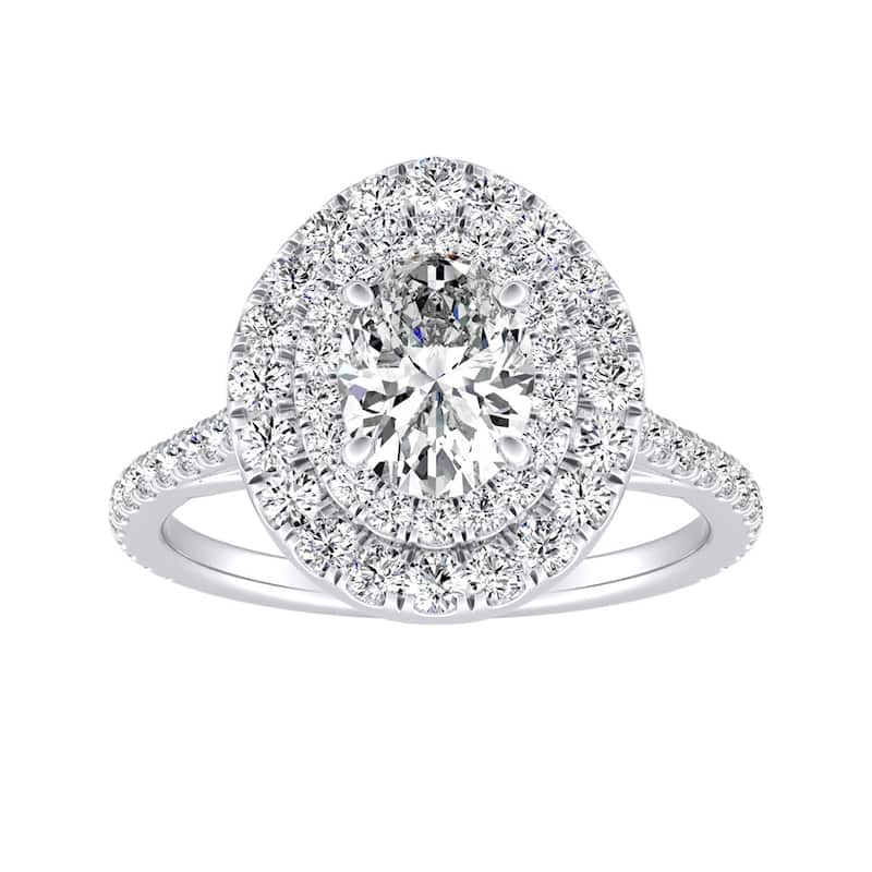 Oval Shape 1 1/2cttw Double Halo Diamond Engagement Ring 18k Gold by Auriya