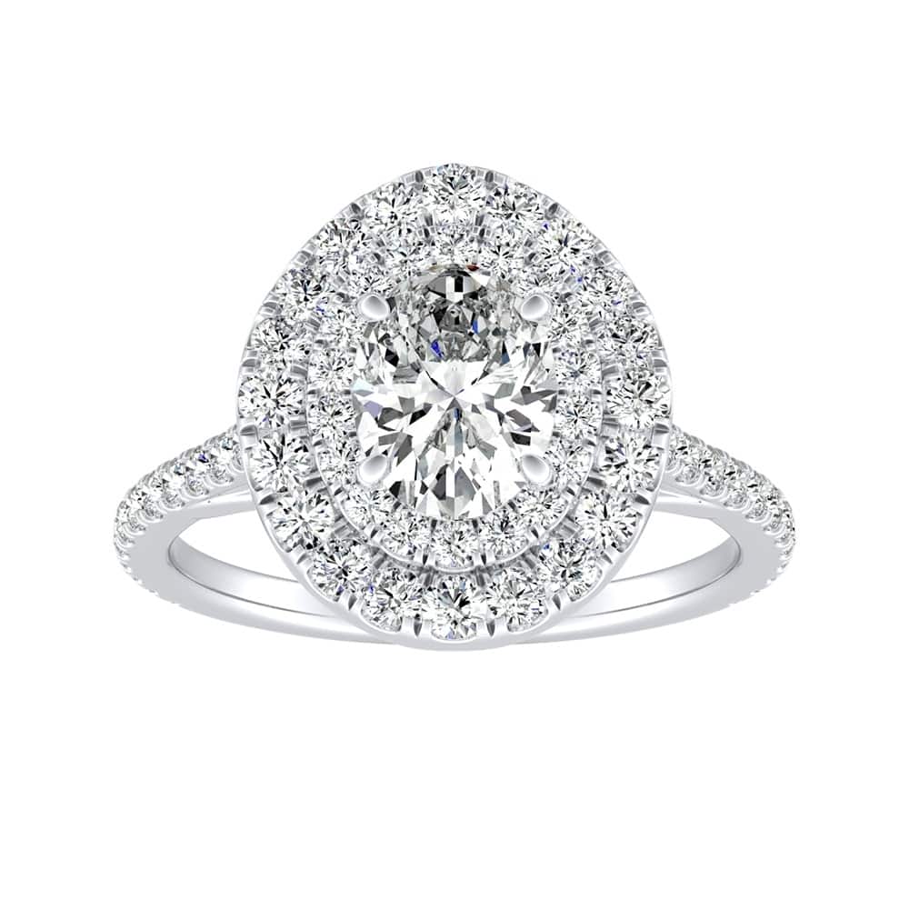 Oval Shape 1 1/2cttw Double Halo Diamond Engagement Ring 18k Gold by Auriya
