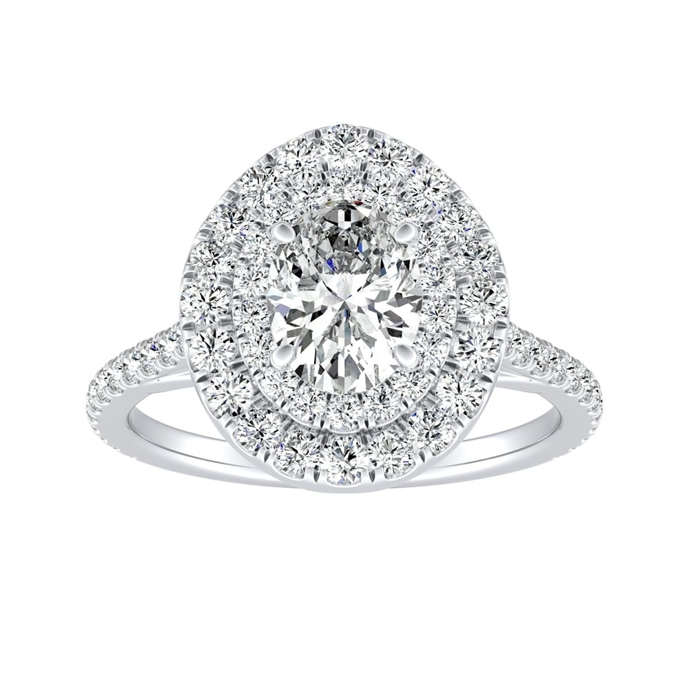 Oval Shape 1 1/2cttw Double Halo Diamond Engagement Ring 18k Gold by Auriya