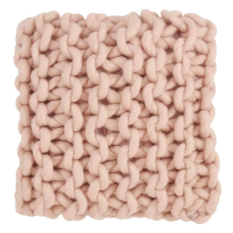 Chunky Cable Knit Design Accent Cushion Wool Throw Pillow - Feather Down - Pink