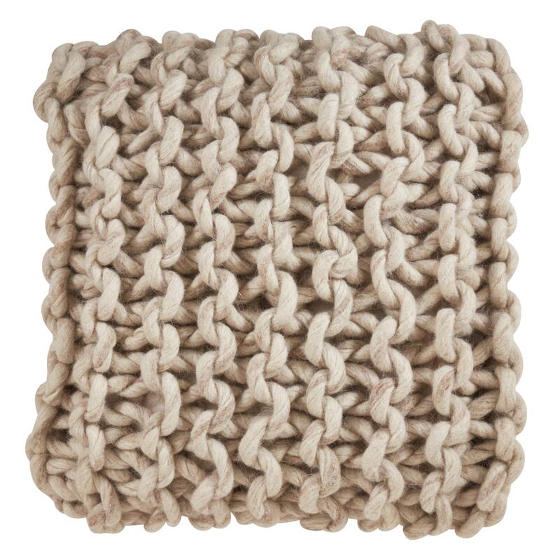 Chunky Cable Knit Design Accent Cushion Wool Throw Pillow - Cover Only - Natural