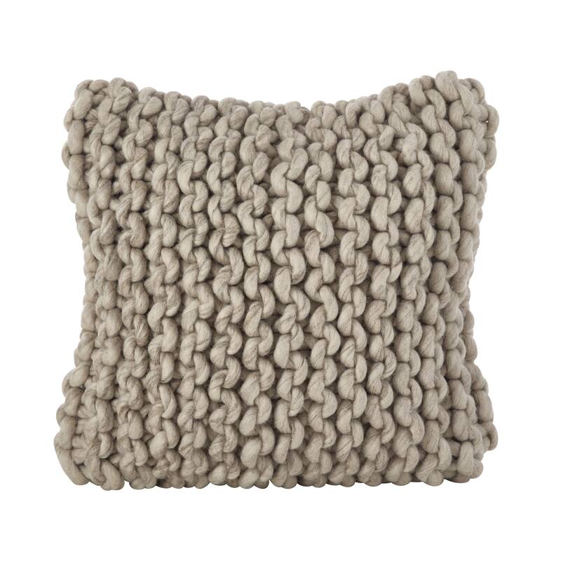 Chunky Cable Knit Design Accent Cushion Wool Throw Pillow - Feather Down - Fog