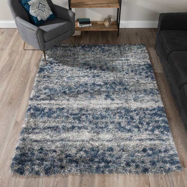 7' X 9' Rug-Abstract Plush Shag Greys