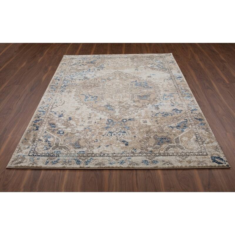 Addison Wellington Antique Medallion Beige/Brown Area Rug (5'3 x 7'7) - 5' 3" x 7' 7"