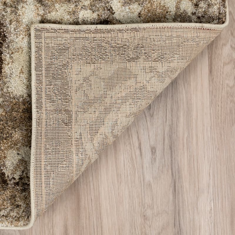 ADDISON Wellington Distressed Damask Brown/Ivory Area Rug (3'3"X5'3") - 3'3" x 5'3"