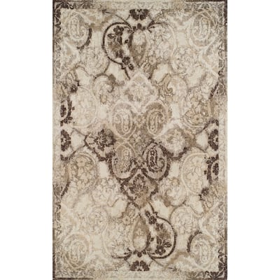 Addison Wellington Brown/Ivory Distressed Damask Area Rug (7'10 x 10'7) - 7'10" x 10'7"