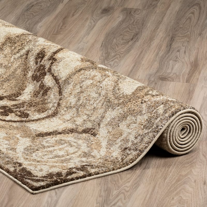 Addison Wellington Brown/Ivory Distressed Damask Area Rug (7'10 x 10'7) - 7' 10" x 10' 7"