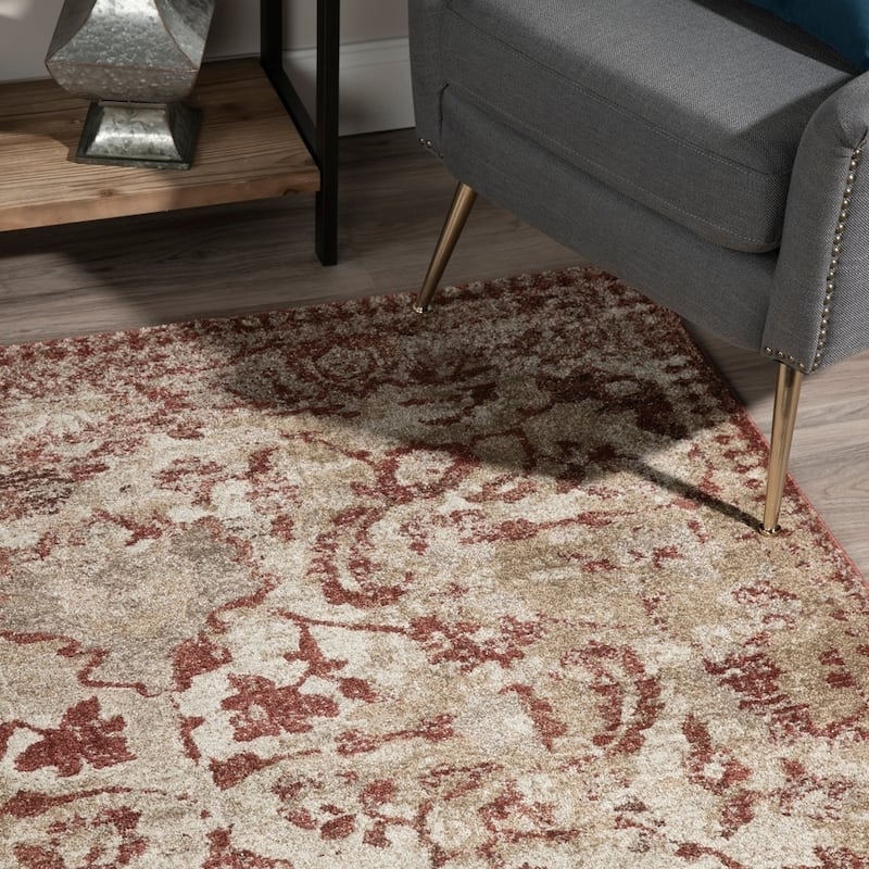 ADDISON Wellington Distressed Traditional Rust/Ivory Area Rug (3'3"X5'3") - 3'3" x 5'3"
