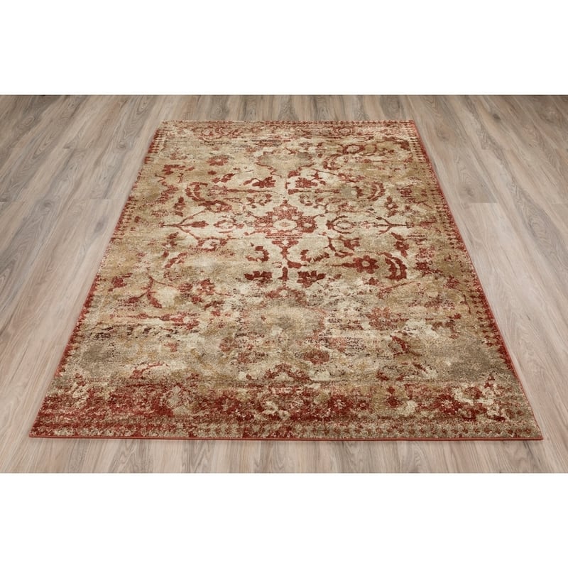 ADDISON Wellington Distressed Traditional Rust/Ivory Area Rug (3'3"X5'3") - 3'3" x 5'3"