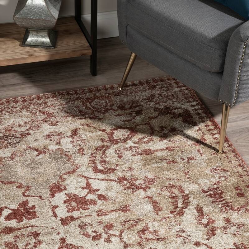 Addison Wellington Rust/Ivory Distressed Traditional Area Rug (7'10 x 10'7) - 7'10" x 10'7"