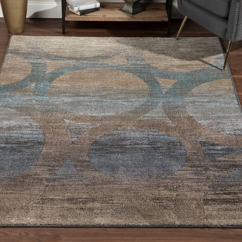 ADDISON Wellington Eroded Circles Brown/Blue Area Rug 7'10"X10'7" - 7'10" x 10'7"