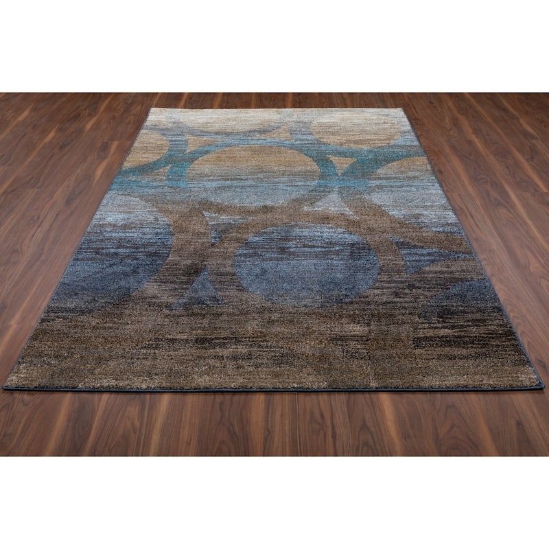 ADDISON Wellington Eroded Circles Brown/Blue Area Rug 7'10"X10'7" - 7'10" x 10'7"