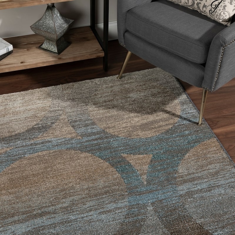 ADDISON Wellington Eroded Circles Brown/Blue Area Rug 7'10"X10'7" - 7'10" x 10'7"