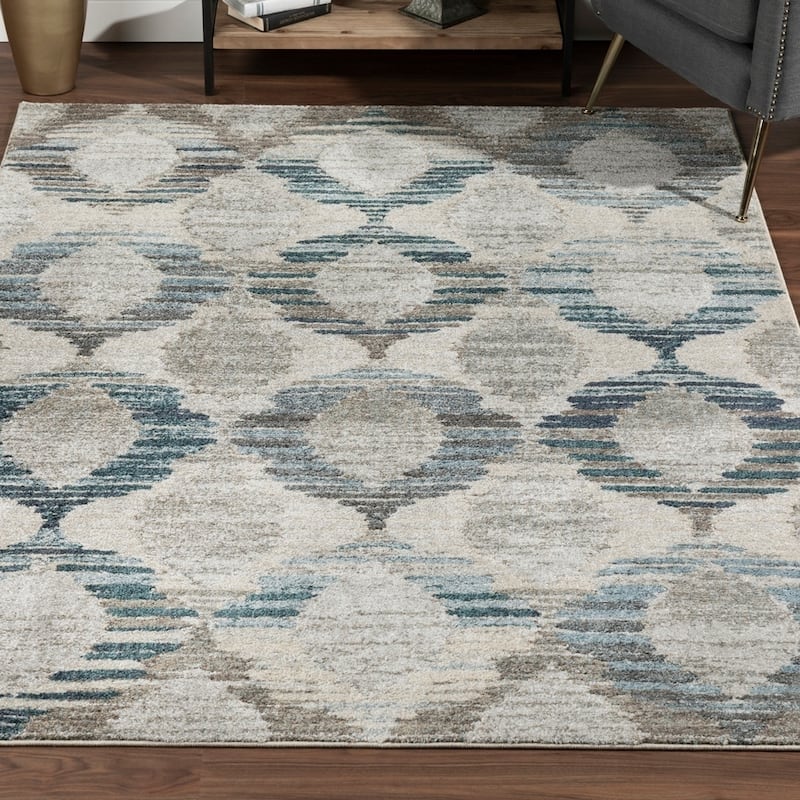 Addison Wellington Blue/Gray/Ivory Trellis Area Rug - 5'3" x 7'7"