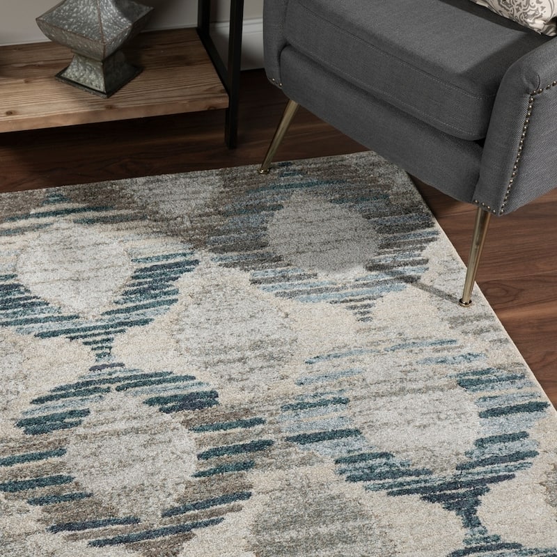 Addison Wellington Blue/Gray/Ivory Trellis Area Rug - 5'3" x 7'7"