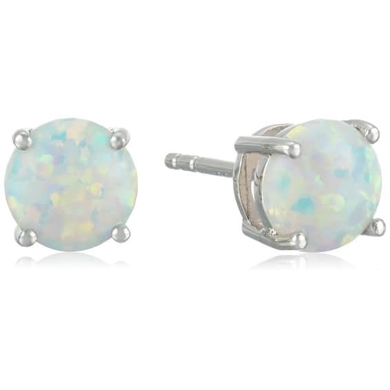 Sterling Silver Created Opal 7 mm Round Stud Earrings