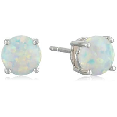 Sterling Silver Created Opal 7 mm Round Stud Earrings