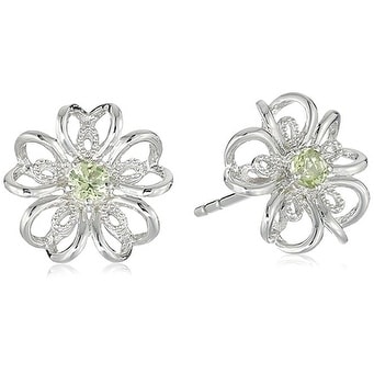 Pinctore Sterling Silver Peridot flower Stud Earrings - Green